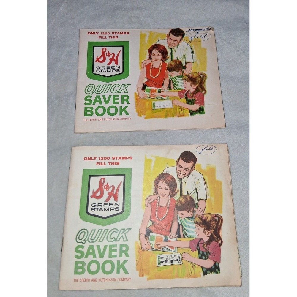 Lot of 2 Vintage S&H Green Stamps Full Quick Saver Books 1200 Stamps Each